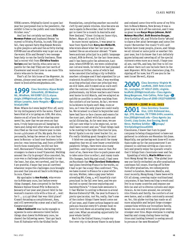 The Trinity Reporter, Fall 2021 - Page 67
