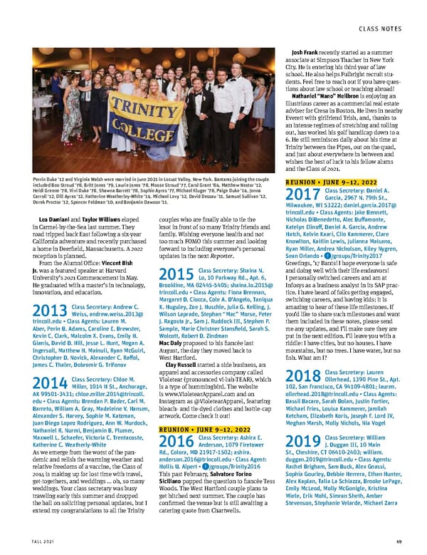 The Trinity Reporter, Fall 2021 - Page 71
