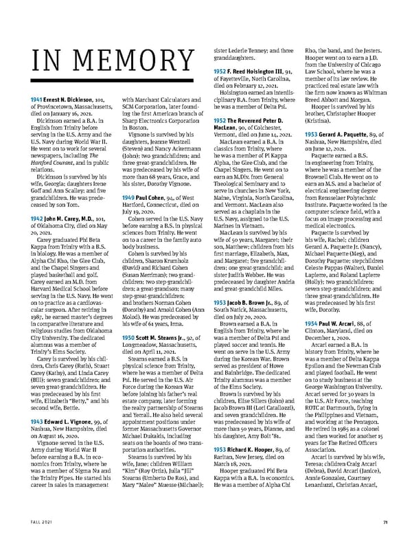 The Trinity Reporter, Fall 2021 - Page 73