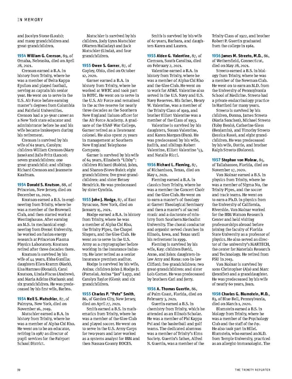 The Trinity Reporter, Fall 2021 - Page 74